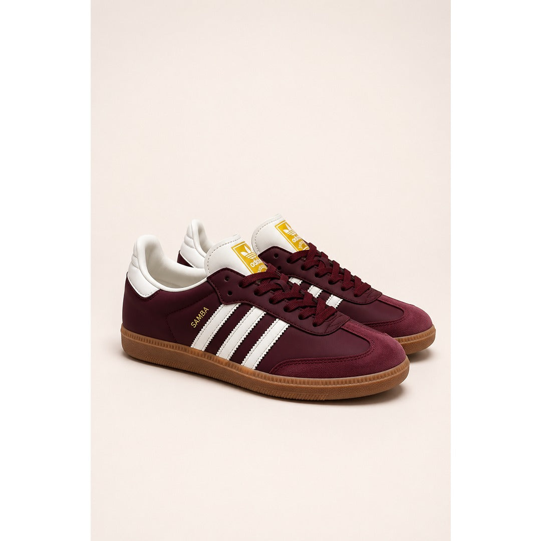 ADIDAS SAMBA OG MAROON GOLD METALLIC SHOES