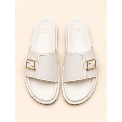 FENDI FEEL WHITE FF BUCKLE EMBOSSED SANDAL