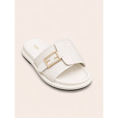 FENDI FEEL WHITE FF BUCKLE EMBOSSED SANDAL