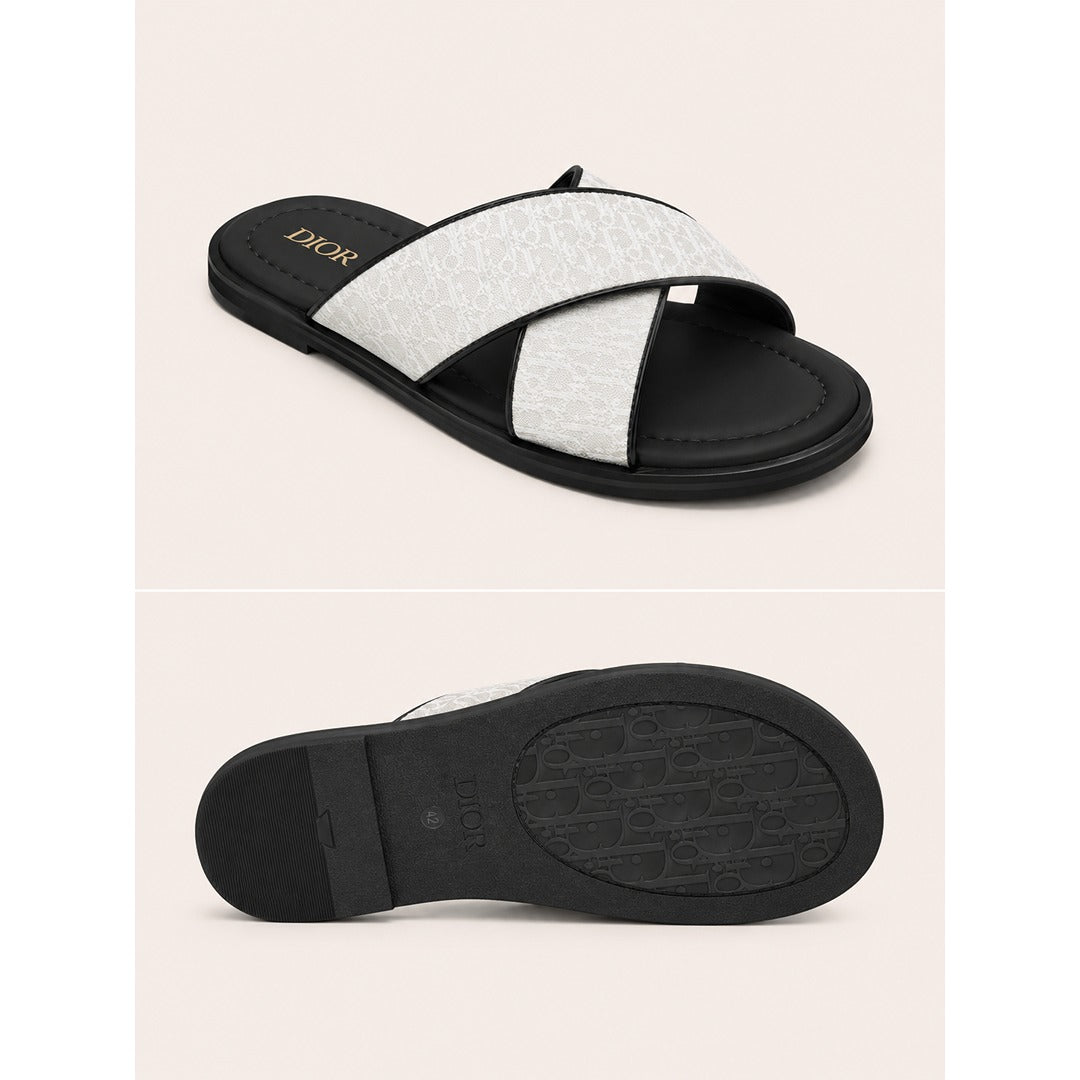 CHRISTIAN DIOR WHITE BLACK OBLIQUE ALIAS SANDAL