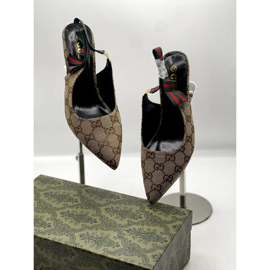 GUCCI GG SLING BACK MONOGRAM Cream BLACK