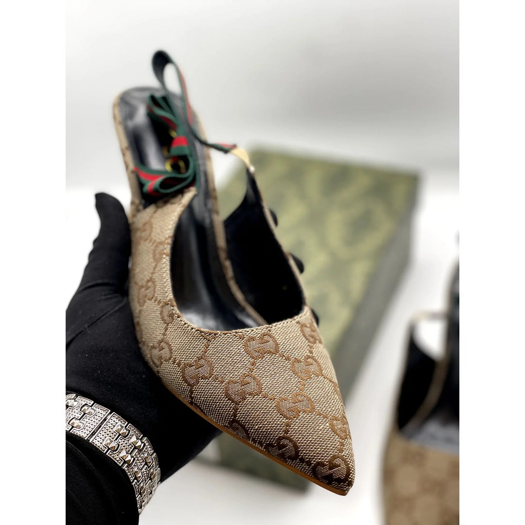 GUCCI GG SLING BACK MONOGRAM Cream BLACK