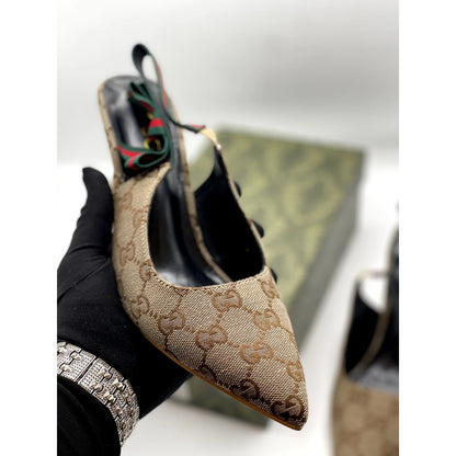 GUCCI GG SLING BACK MONOGRAM Cream BLACK