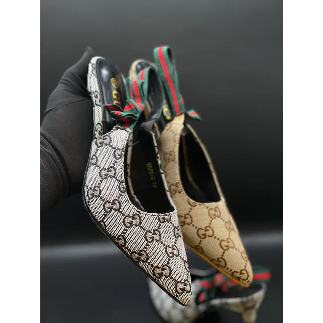 GUCCI GG SLING BACK MONOGRAM BEIGE BLACK