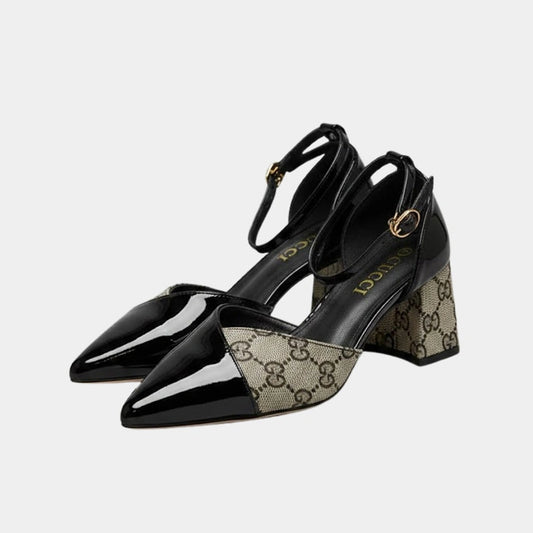 GUCCI GG SLING BACK MONOGRAM BLACK CREAM