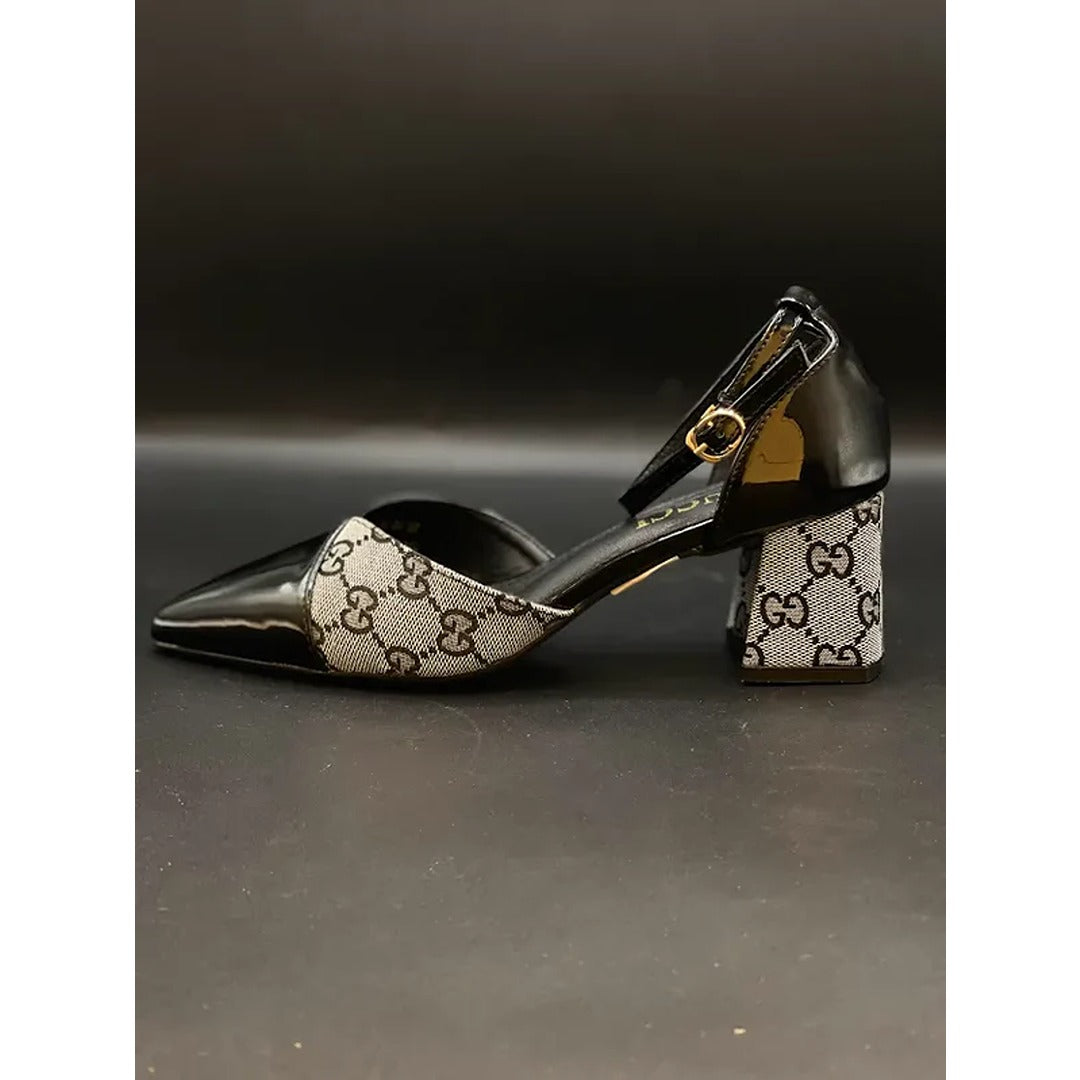 GUCCI GG SLING BACK MONOGRAM BLACK CREAM