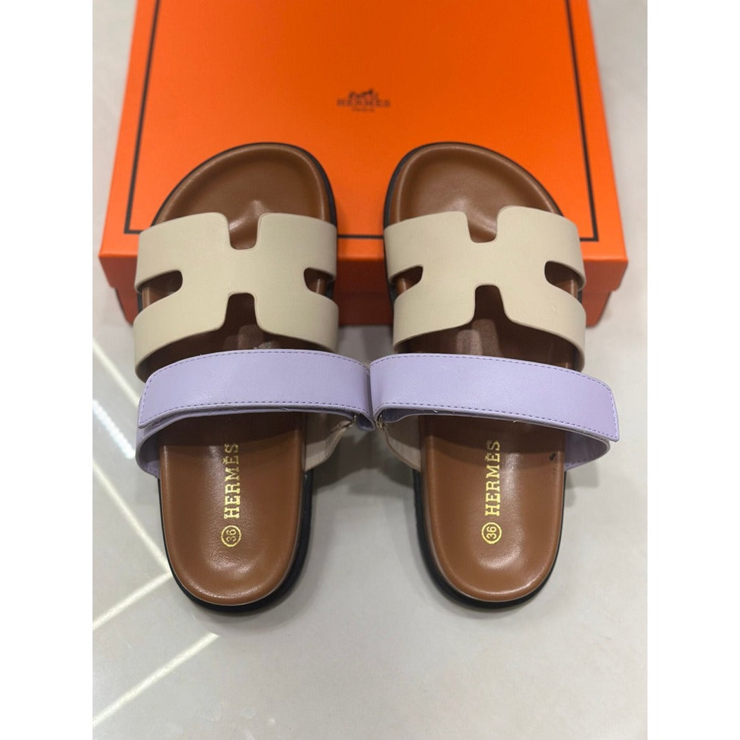 HERMES BEIGE LILAC TWO TONE STRAPLESS SANDAL