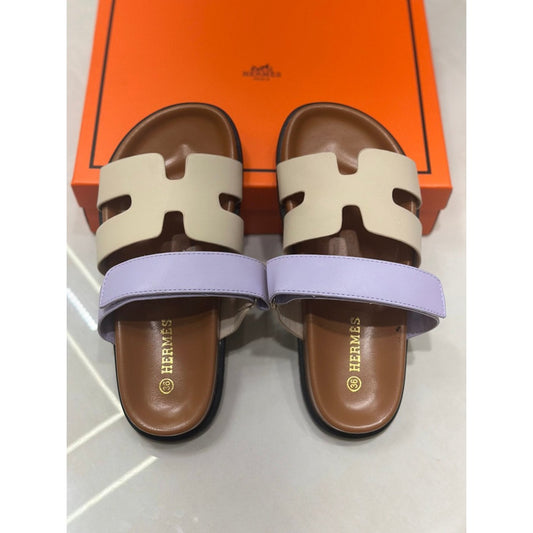 HERMES BEIGE LILAC TWO TONE STRAPLESS SANDAL