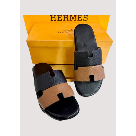 HERMÈS IZMIR TWO TONE BLACK BROWN SLIDE MEN