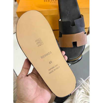 HERMÈS IZMIR TWO TONE BLACK BROWN SLIDE MEN