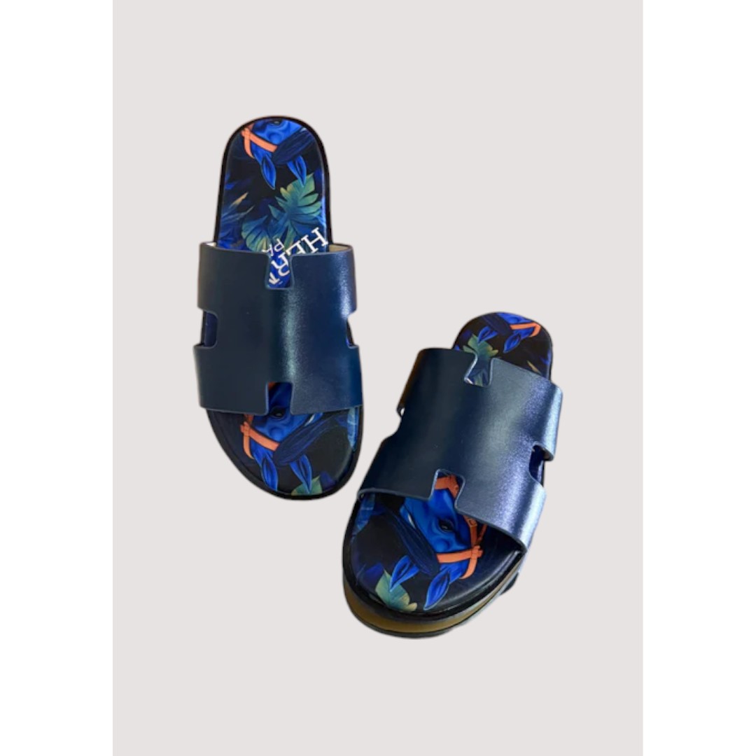 HERMÈS IZMIR NAVY PRINTED SLIDE MEN