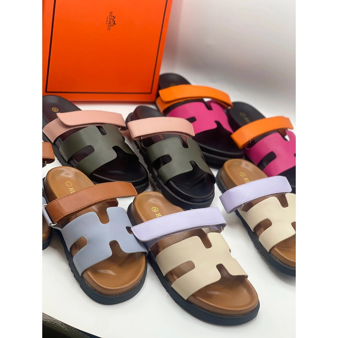HERMES PINK ORANGE TWO TONE STRAPLESS SANDAL