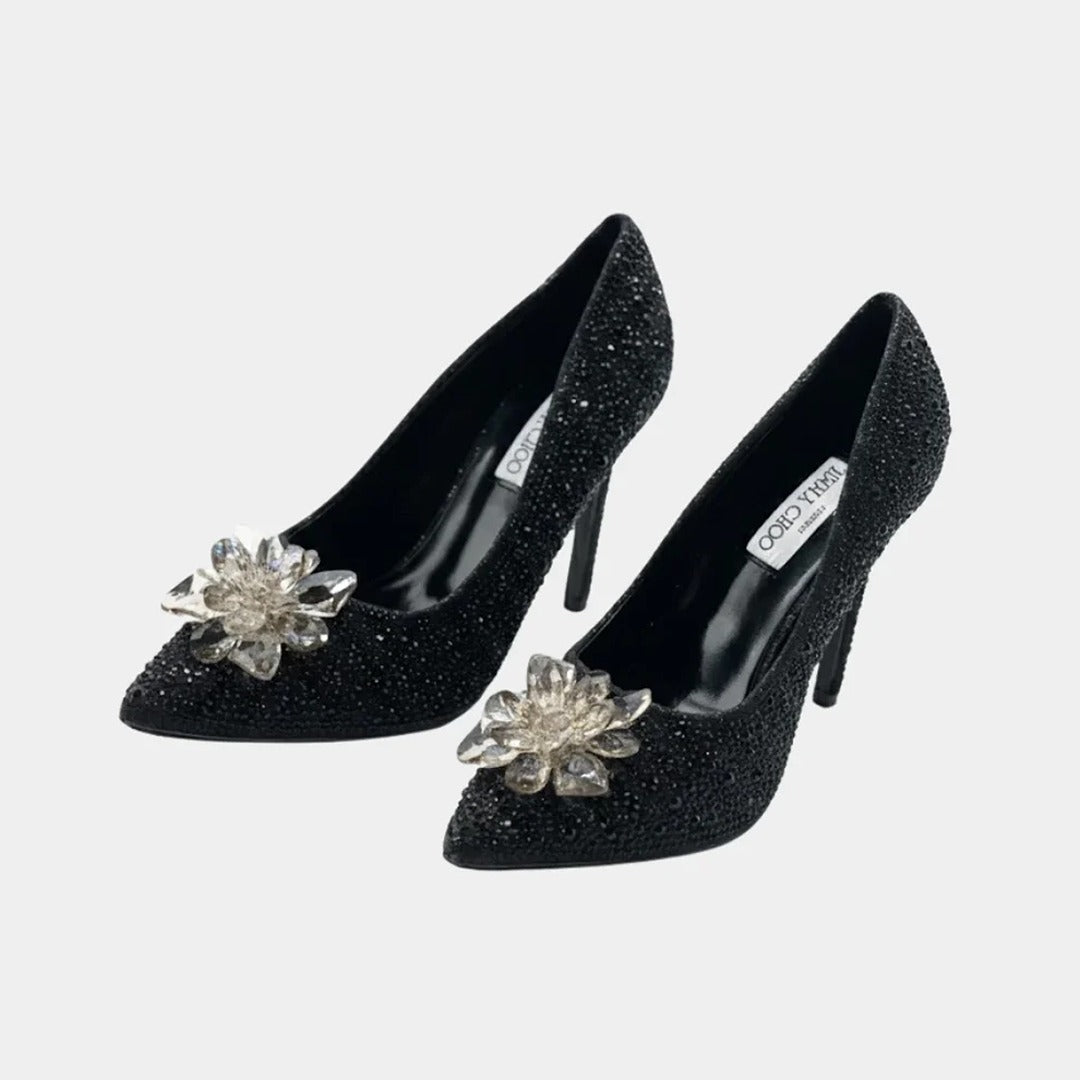 JIMMY CHOO CINDERELLA CRYSTAL BLACK HEEL